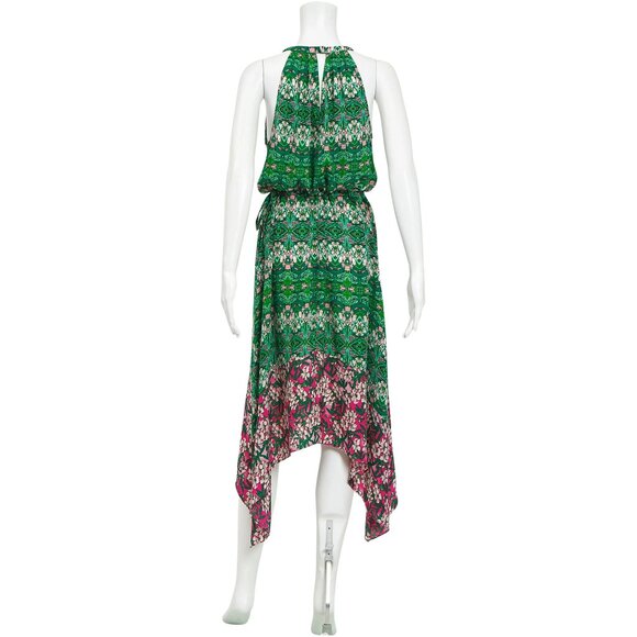 BCBGMAXAZRIA Keelie Asymmetrical Halter Dress - Kelly Green & Pink Floral Print - Picture 10 of 10